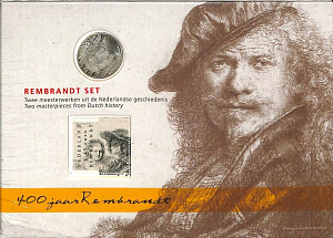 Нидерланды 5 Евро Рембрандт 2006 Живопись серебро. Сувенирный блок и серебряный жетон в буклете